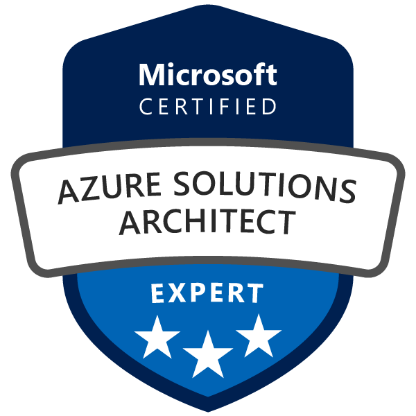 Azure Solutions Architect Expert Badge https://d33wubrfki0l68.cloudfront.net/d67a0f6c5fc5e0fd314cb14b0e2e91e7389e013a/faed0/about/azure-solutions-architect-expert-600x600.png